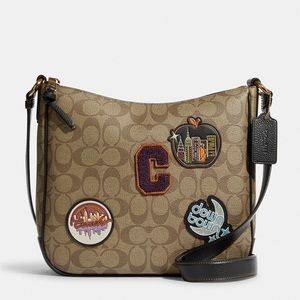 NWT COACH C6919 Ellie File Bag In Signature Canvas With Disco Patches